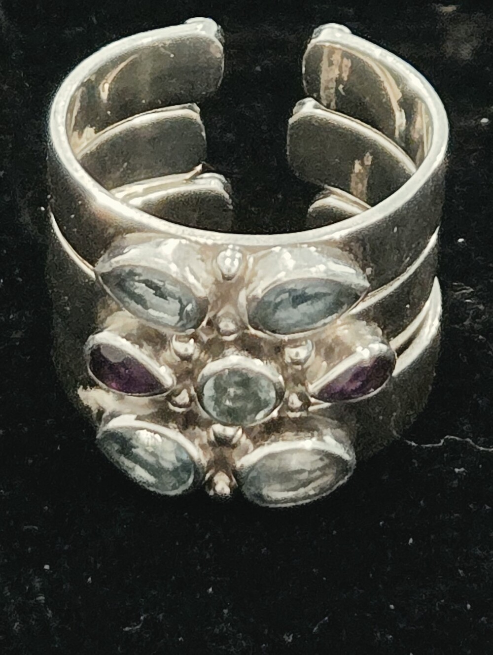 Vintage Sajen Sterling Silver Blue and Purple Multi-Stone Stack Ring Set